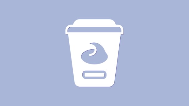 白色酸奶容器图标孤立在紫色背景 在塑料杯里的酸奶 4K视频运动图形动画 — 图库视频影像