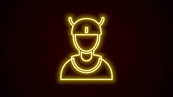 Glowing Neon Line Viking Head Icon Isolated Black Background Video — Stock Video