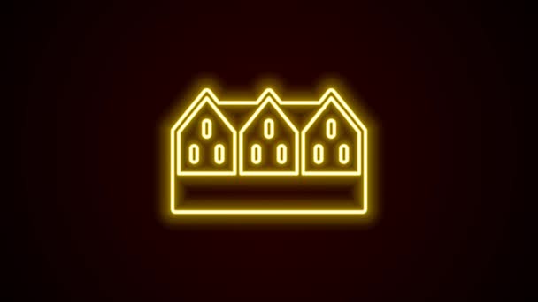 Leuchtende Neonfarbene Isländische Holzhaus Ikone Isoliert Auf Schwarzem Hintergrund Architektur — Stockvideo