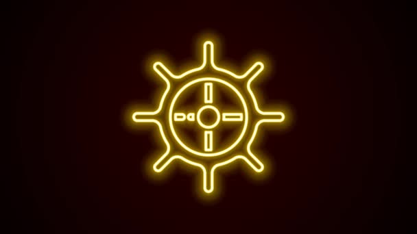 Glowing Neon Line Ship Steering Wheel Icon Isolated Black Background — Stock Video