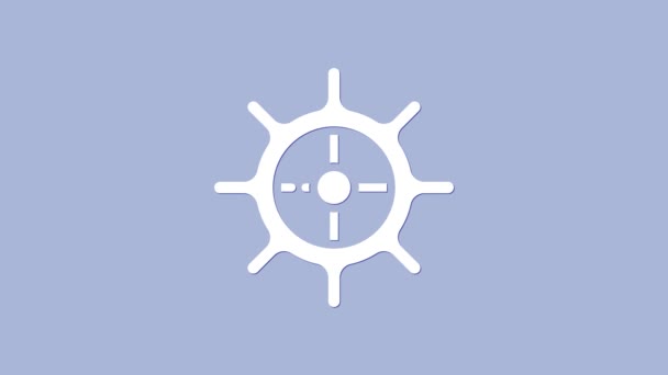 Λευκό Εικονίδιο Τιμονιού Πλοίου Απομονωμένο Μωβ Φόντο Γραφική Κίνηση Κίνησης — Αρχείο Βίντεο
