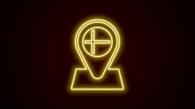 İzlanda 'nın yuvarlak bayrak ulusu siyah arka planda izole edilmiş parlayan neon çizgisi konum belirleyicisi. 4K Video hareketli grafik canlandırması.