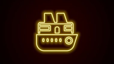 Parlayan neon hattı gemi simgesi siyah arkaplanda izole edildi. Seyahat turizmi deniz taşımacılığı. Yolcu gemisi, yolcu gemisi. Dünya çapında bir gezi. 4K Video hareketli grafik canlandırması.