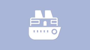 Beyaz Yolcu gemisi simgesi mor arka planda izole edildi. Seyahat turizmi deniz taşımacılığı. Yolcu gemisi, yolcu gemisi. Dünya çapında bir gezi. 4K Video hareketli grafik canlandırması.