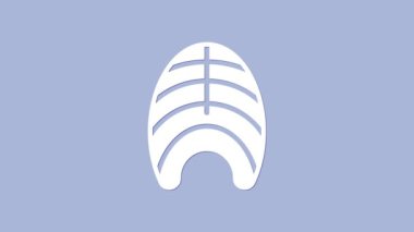 Mor arka planda beyaz balık biftek ikonu var. 4K Video hareketli grafik canlandırması.