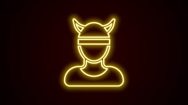 Glowing Neon Line Viking Head Icon Isolated Black Background Video — Stockvideo