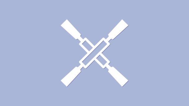 白色桨或桨船图标孤立在紫色背景 4K视频运动图形动画 — 图库视频影像