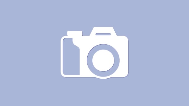 紫色の背景に隔離されたホワイトフォトカメラアイコン フォトカメラ デジタル写真 4Kビデオモーショングラフィックアニメーション — ストック動画