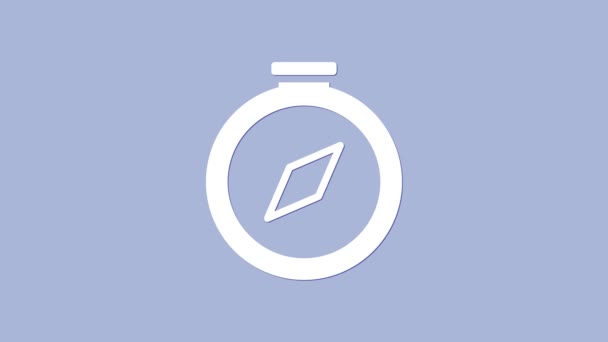 Значок Белый Компас Выделен Фиолетовом Фоне Символ Навигации Windrose Знак — стоковое видео