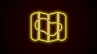 İzlanda simgesinin parlayan neon hattı haritası siyah arkaplanda izole edildi. 4K Video hareketli grafik canlandırması.