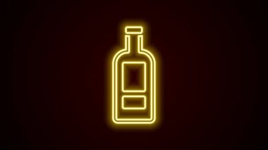 Parlayan neon hattı siyah arka planda izole edilmiş cam şişe votka ikonu. 4K Video hareketli grafik canlandırması.