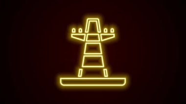 Parlayan neon hattı elektrik kulesi siyah arkaplanda izole edilmiş bir güç hattı simgesini desteklemek için kullanılır. Yüksek voltajlı elektrik direği hattı. 4K Video hareketli grafik canlandırması.