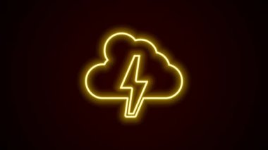 Parlayan neon hattı Storm simgesi siyah arkaplanda izole edildi. Bulut ve şimşek işareti. Fırtınanın hava durumu ikonu. 4K Video hareketli grafik canlandırması.