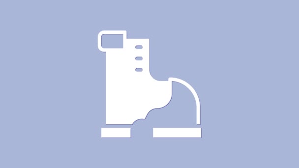 白色冬季暖靴图标隔离在紫色背景 防水橡胶靴 4K视频运动图形动画 — 图库视频影像