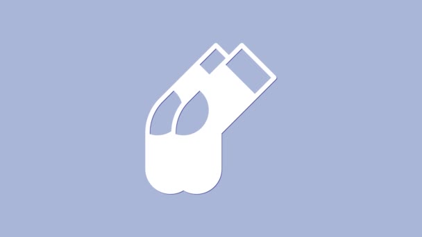 Icono Calcetines Blancos Aislados Sobre Fondo Púrpura Animación Gráfica Vídeo — Vídeo de stock