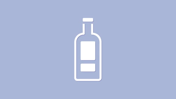 Bottiglia Vetro Bianco Icona Vodka Isolato Sfondo Viola Animazione Grafica — Video Stock