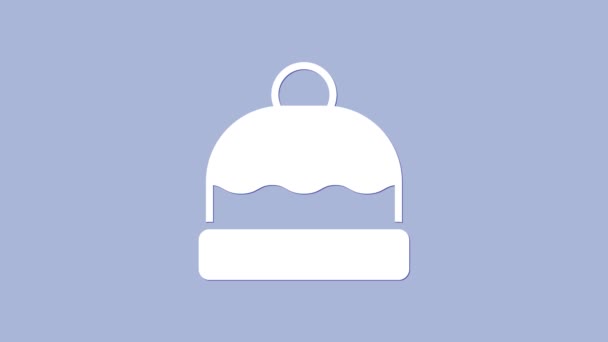 Ikona Čepice White Beanie Izolované Fialovém Pozadí Grafická Animace Pohybu — Stock video