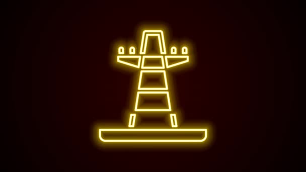 发光的霓虹灯线电塔用来支持在黑色背景上隔离的架空电力线图标 高压电线杆 4K视频运动图形动画 — 图库视频影像