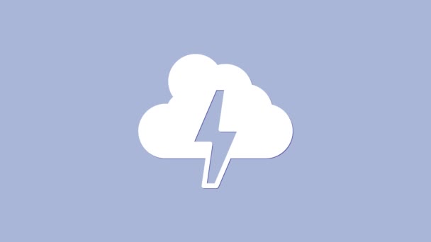 Vit Storm Ikon Isolerad Lila Bakgrund Moln Och Blixttecken Vädret — Stockvideo
