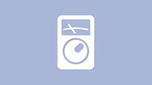 Λευκό Αμπερόμετρο Πολύμετρο Εικονίδιο Βολτόμετρου Απομονωμένο Μωβ Φόντο Όργανα Μέτρησης — Αρχείο Βίντεο