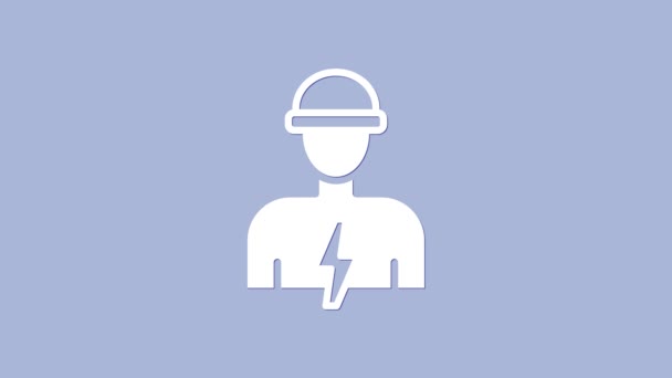 White Electrician Technician Engineer Icon Isolated Purple Background Video Motion — Stock Video
