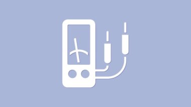 Beyaz Ampere ölçer, multimetre, voltmetre ikonu mor arkaplanda izole edilmiş. Elektrik akımını ölçmek için araçlar. 4K Video hareketli grafik canlandırması.