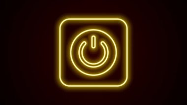 Parlayan neon hattı güç simgesi siyah arkaplanda izole edildi. Başlat işareti. 4K Video hareketli grafik canlandırması.