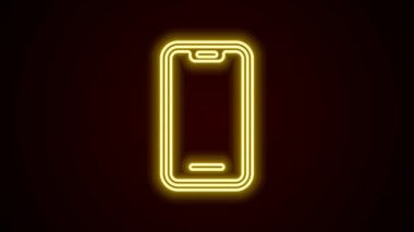 Parlayan neon hattı Smartphone, siyah arkaplanda izole edilmiş cep telefonu simgesi. 4K Video hareketli grafik canlandırması.