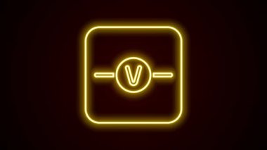 Parlayan neon hattı Voltmetre elektronik bileşen simgesi siyah arkaplanda izole edildi. Eğitim için elektrik fiziği şeması. 4K Video hareketli grafik canlandırması.