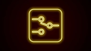 Parlayan neon hat anahtarı siyah arkaplanda izole edilmiş elektronik devre simgesinde. 4K Video hareketli grafik canlandırması.