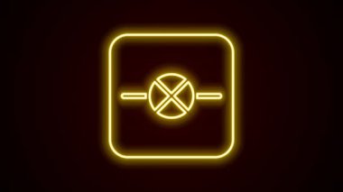 Elektronik devre ikonunda parlayan neon hattı lambası siyah arkaplanda izole edildi. 4K Video hareketli grafik canlandırması.