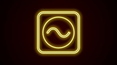 Parlayan neon hattı AC voltaj kaynak simgesi simgesi siyah arkaplanda izole edildi. Mevcut sembol değiştiriliyor. 4K Video hareketli grafik canlandırması.