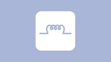 Elektronik devre simgesindeki beyaz indüktör mor arka planda izole edildi. 4K Video hareketli grafik canlandırması.