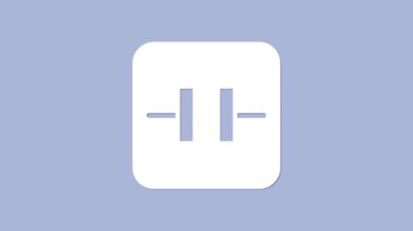 Mor arkaplanda izole edilmiş beyaz elektrolitik kondansatör simgesi. 4K Video hareketli grafik canlandırması.