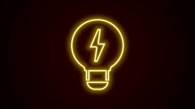 Parlayan neon çizgisi yaratıcı lamba ışığı fikri simgesi siyah arkaplanda izole edildi. Fikirler ilham, icat, etkili düşünme, bilgi ve eğitim kavramları. 4K Video hareketli grafik canlandırması.