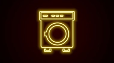 Parlayan neon hattı yıkama ikonu siyah arkaplanda izole edildi. Çamaşır makinesi simgesi. Çamaşır makinesi, çamaşır makinesi. Ev aletleri sembolü. 4K Video hareketli grafik canlandırması.