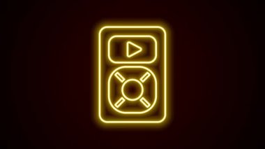 Parlayan neon hattı müzik çalar simgesi siyah arkaplanda izole edildi. Taşınabilir müzik cihazı. 4K Video hareketli grafik canlandırması.