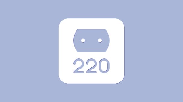 紫色の背景に分離された白い電気コンセントアイコン 電源ソケット ロゼットのシンボル 4Kビデオモーショングラフィックアニメーション — ストック動画