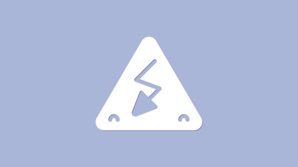 Wit Pictogram Hoogspanningsbord Geïsoleerd Paarse Achtergrond Gevarensymbool Pijl Driehoek Waarschuwing — Stockvideo