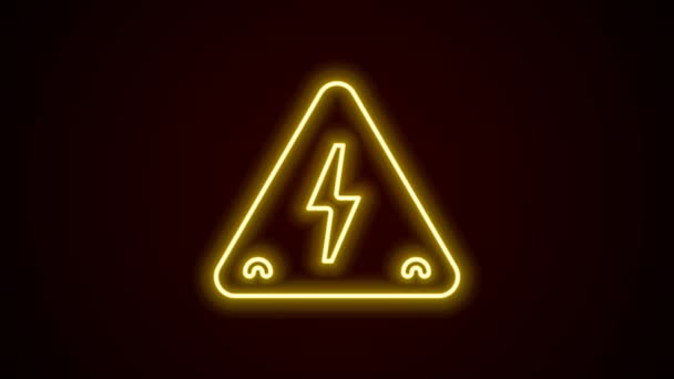 Parlayan Neon Hattı Yüksek Gerilim Işareti Simgesi Siyah Arkaplanda Izole — Stok video