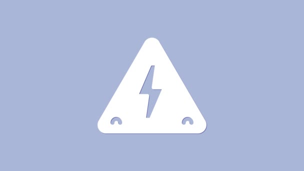 White High Voltage Sign Icon Isolated Purple Background Danger Symbol — 비디오