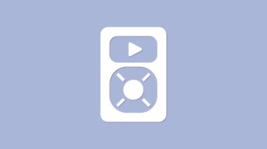 Mor arkaplanda beyaz müzik çalar simgesi izole edildi. Taşınabilir müzik cihazı. 4K Video hareketli grafik canlandırması.
