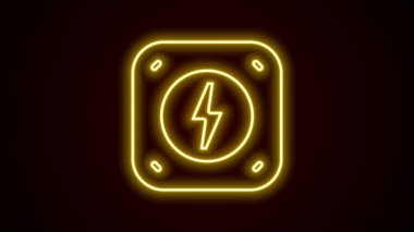 Parlayan neon çizgisi Şimşek simgesi siyah arkaplanda izole edildi. Flaş işareti. Flaş ikonunu yükle. Gök gürültüsü. Yıldırım çarpması. 4K Video hareketli grafik canlandırması.