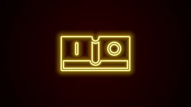 Parlayan neon hattı elektrik düğmesi simgesi siyah arkaplanda izole edildi. Açık ve kapalı simgesi. Loş ışık düğmesi işareti. Enerji tasarrufu kavramı. 4K Video hareketli grafik canlandırması.