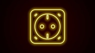 Parlayan neon hattı elektrik çıkış simgesi siyah arkaplanda izole edildi. Elektrik prizi. Rosette sembolü. 4K Video hareketli grafik canlandırması.