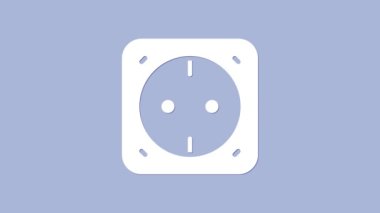 Mor arkaplanda beyaz elektrik çıkış simgesi izole edildi. Elektrik prizi. Rosette sembolü. 4K Video hareketli grafik canlandırması.