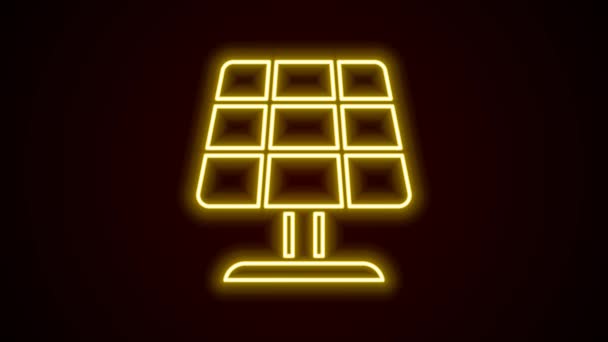 Glödande Neon Linje Solenergi Panel Ikon Isolerad Svart Bakgrund Sol — Stockvideo