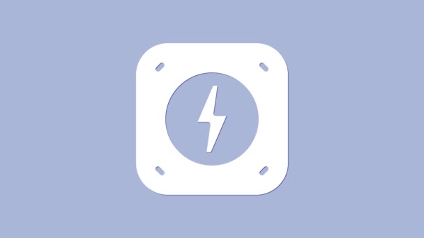 Icono Del Rayo Blanco Aislado Sobre Fondo Púrpura Señal Flash — Vídeo de stock