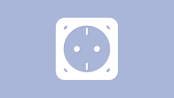 紫色の背景に分離された白い電気コンセントアイコン 電源ソケット ロゼットのシンボル 4Kビデオモーショングラフィックアニメーション — ストック動画