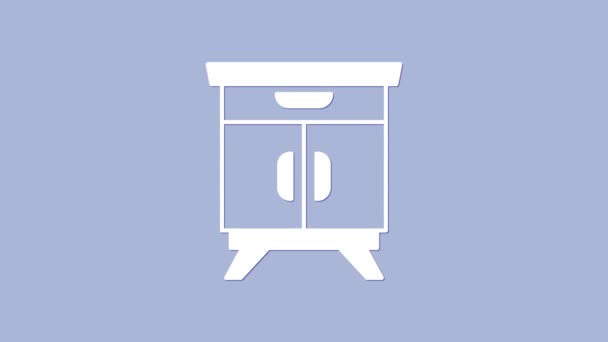 White Furniture Nightstand Icon Izolat Fundal Violet Animație Grafică Mișcare — Videoclip de stoc